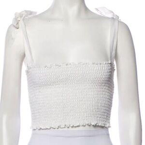 Reformation White Smocked Crop Top